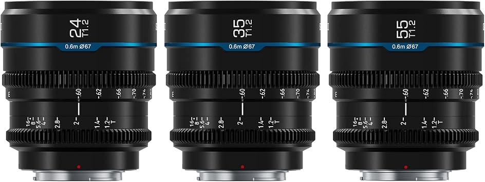 SIRUI Night Walker S35 Manual Focus Cine Lens Set, 24mm, 35mm, 55mm, T1.2 Large Aperture M4/3 Mount Lens for BMPCC4K, GH5II, GH5S, GH6, Z Cam MS-3SMB, Black