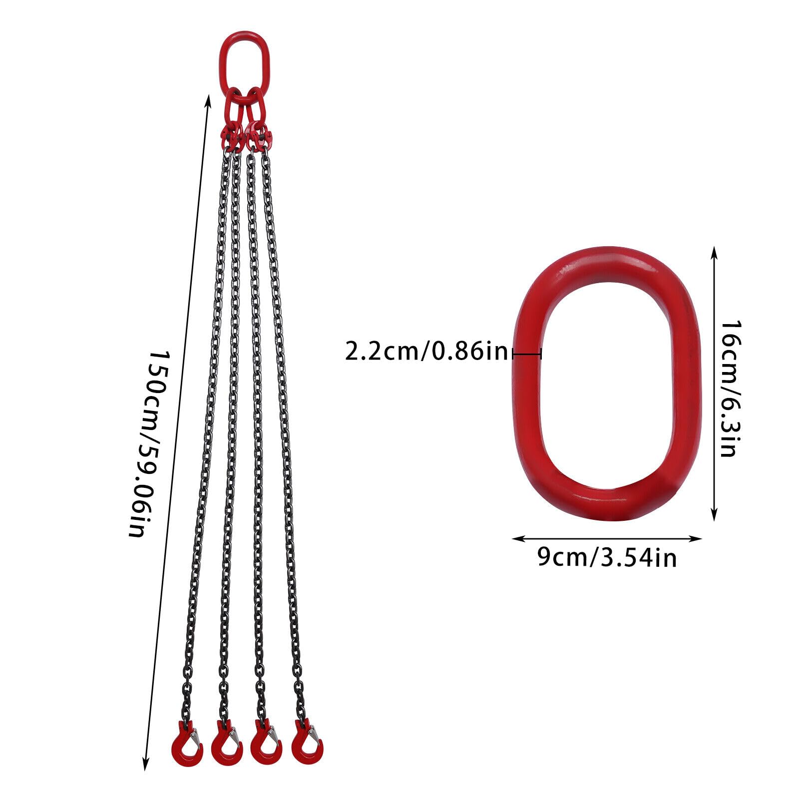 Cadena de 1,5 m, 5 t Wiefiche, cadena de top, cadena elevadora con cuatro patas, cadena de carga pesada, eslinga de elevación, transporte de cargas para puertos, construcción, minería, tubos de acero,