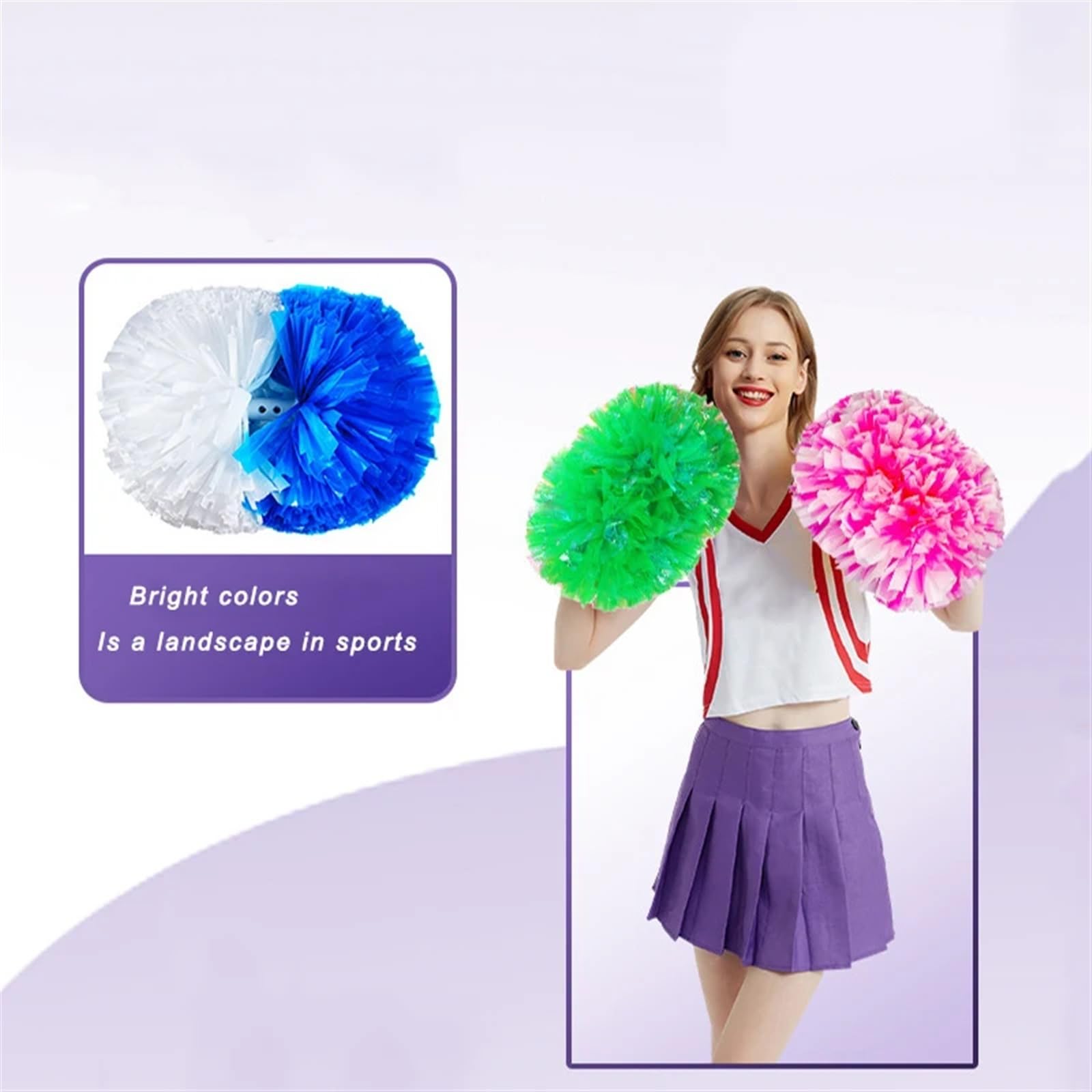 FUNSTITUTION Cheerleading Pom Poms With Baton Handle - 14 Inch, 2 Pack, For Kids & Adults Team Spirit