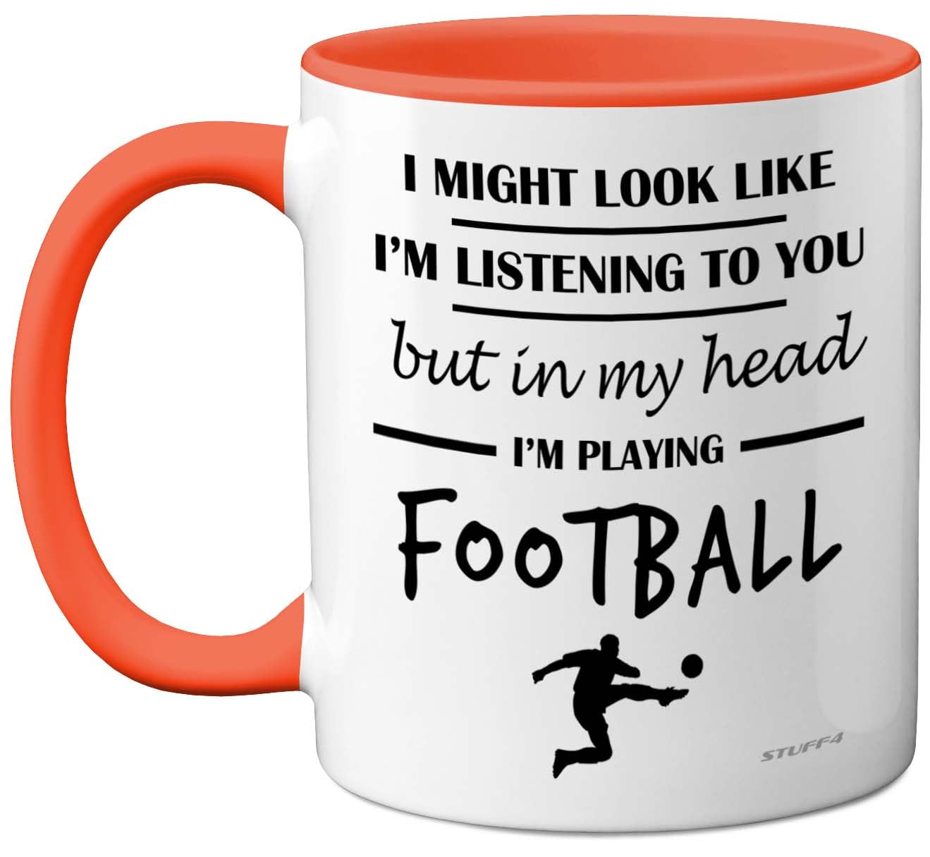 Stuff4 Football Gifts - in My Head I'm Playing Football Mug - Funny Gift for Footy Players, Footie Lover Presents, 11oz Ceramic Orange Premium Mugs Novelty Cup