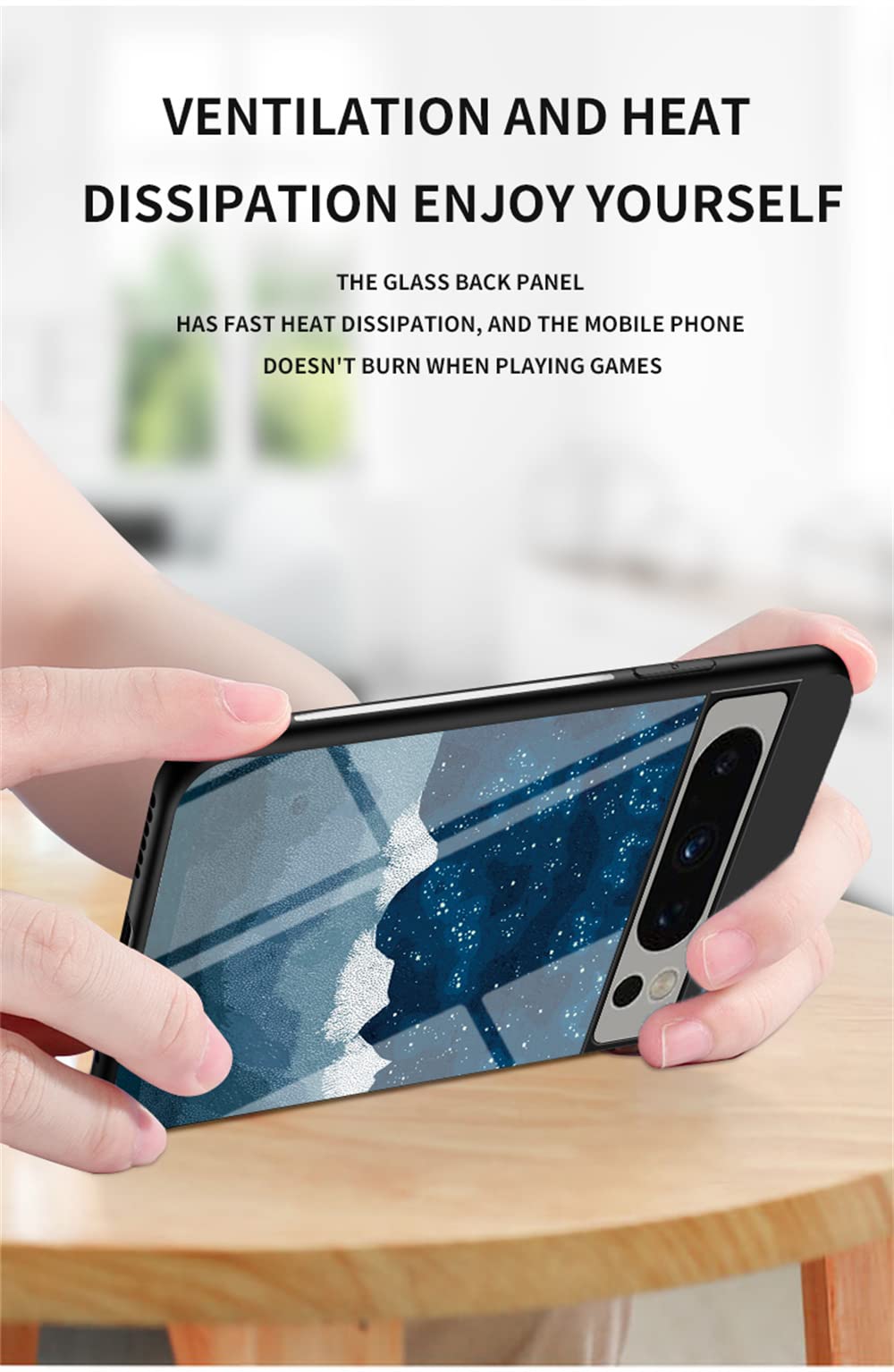 Custodia EasyShow Per Google Pixel 8 Pro | Cover In Vetro Temperato Sfumato | Luna Stellata | Protezione Sottile E Rigida