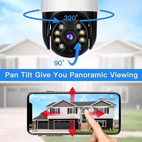 Miniatura 2 de EVERSECU Cámara de seguridad PTZ al aire libre, 1080P Home 2.4Ghz WiFi IP cámara de vigilancia, detección de movimiento de audio bidireccional