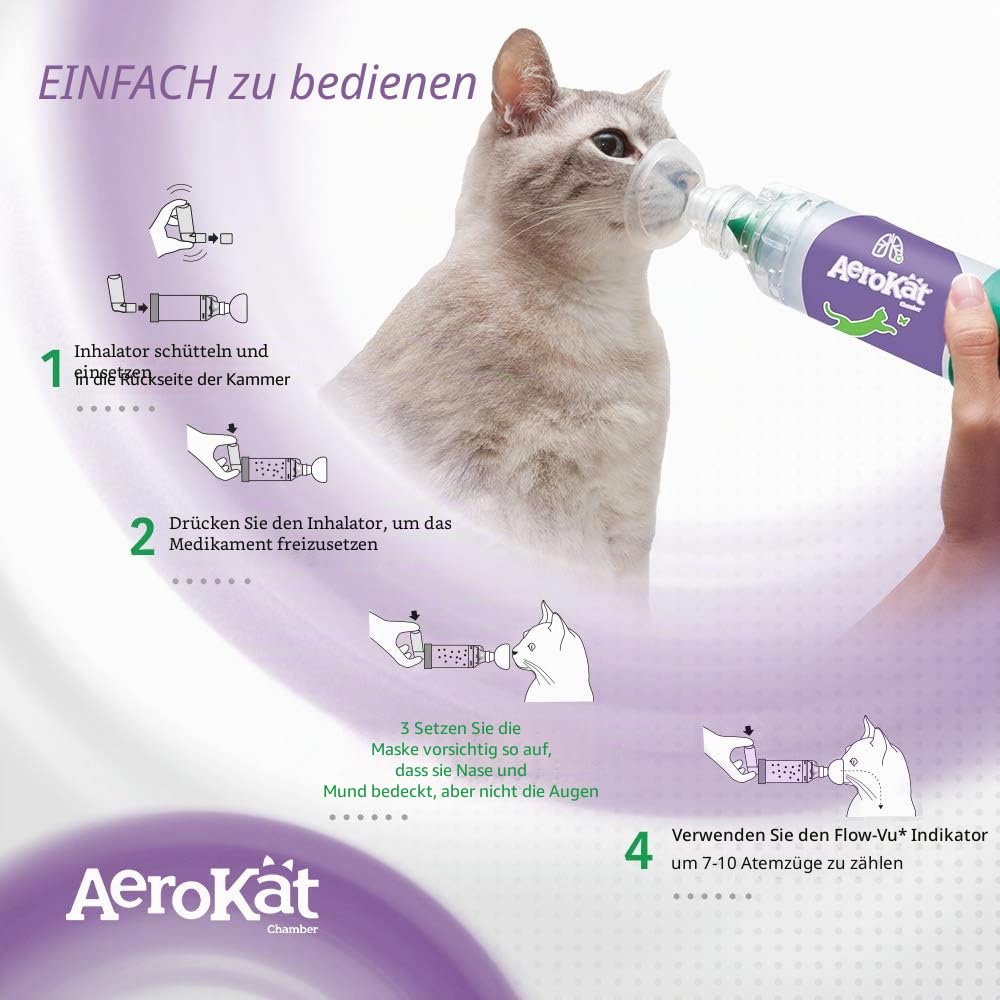 AEROKAT Feline Aerosol-Kammer-Inhalator-Spacer für Katzen und Kätzchen mit exklusiver Flow-VU-Anzeige