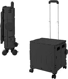 50L Schnell Faltbarer Einkaufstrolley mit Deckel, 4 x 360° Rollen, Hartschale, Verstellbarer Teleskopgriff, Ziehwagen für Einkauf, Markt & Camping, Stabil, Leicht, Montagefrei - Schwarz