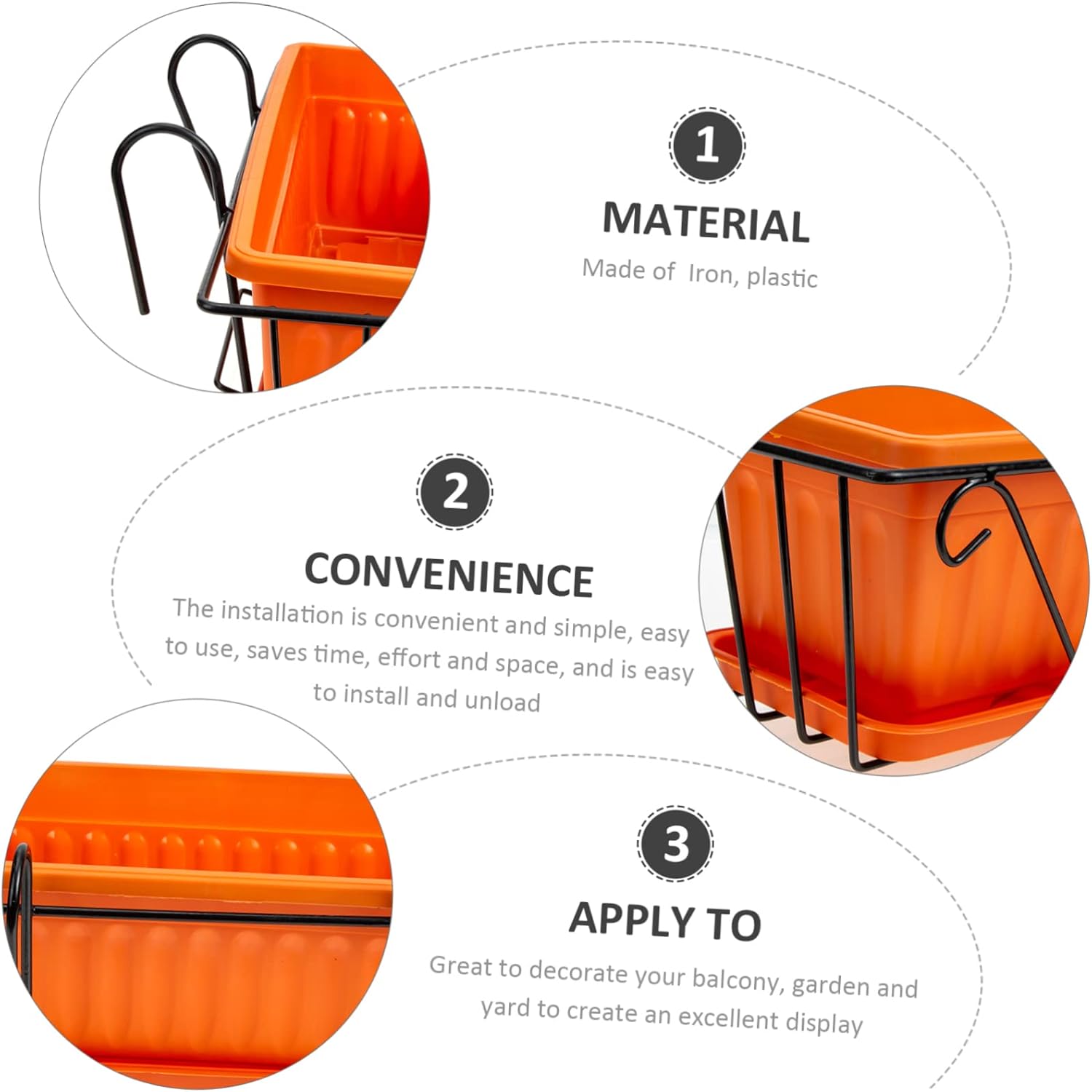 MERRYHAPY 1set Hanging Flower Planter for Balcony Railing Plastic Vegetable Growing Pot Frame and Tray for Gardening