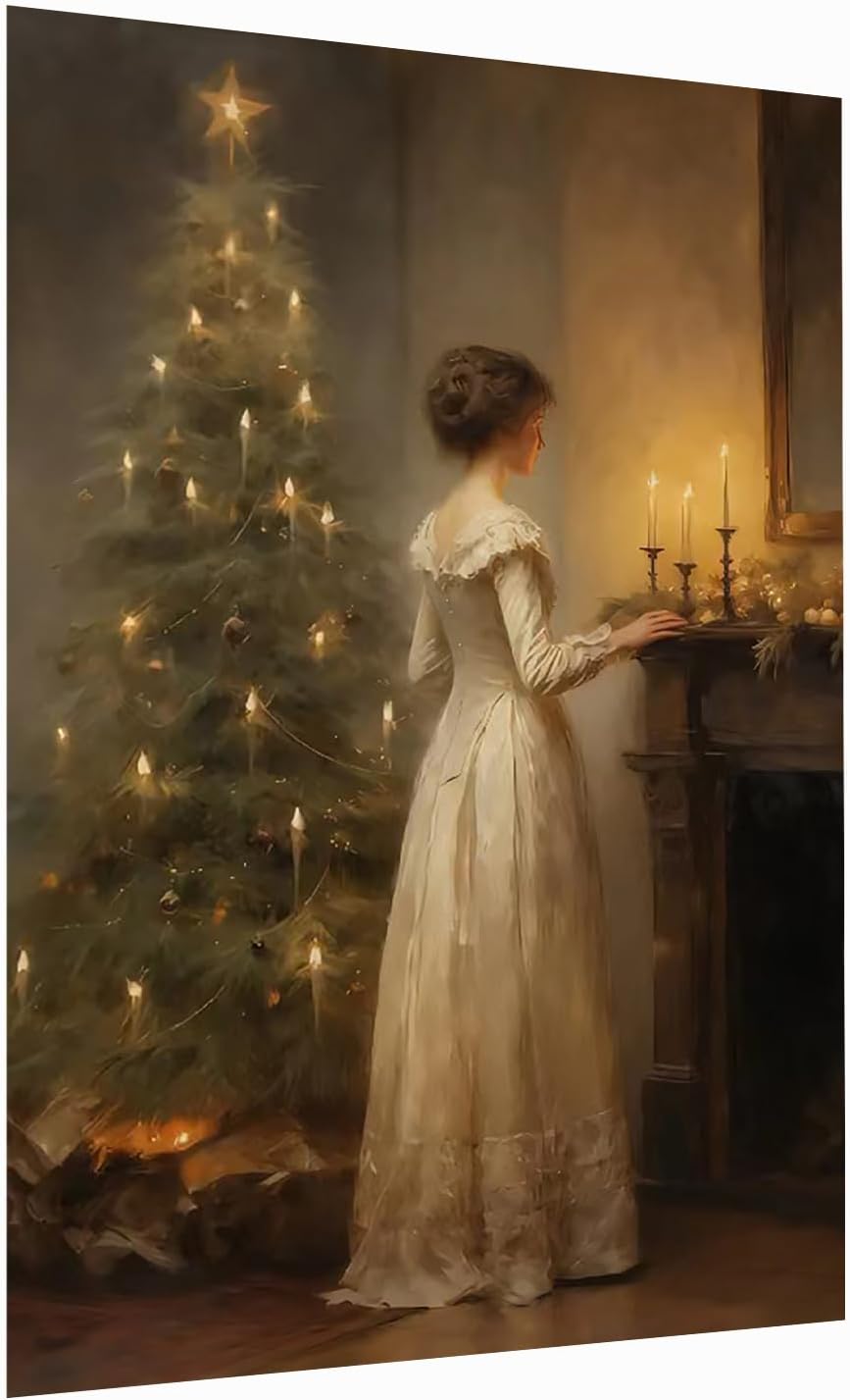 Vintage Christmas Tree Wall Art Canvas Print Victorian Christmas Holiday Wall Decor Winter Christmas Decoration 12x16 Unframed - View #8