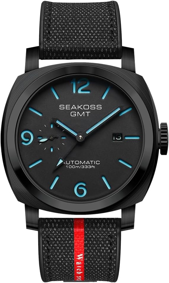SEAKOSS GMT Watches for Men Automatic 45MM Date 10ATM Waterproof Seagull ST2557 Movement Luminous Stainless Steel Sapphire Glass Mechanical Wristwatches S8441