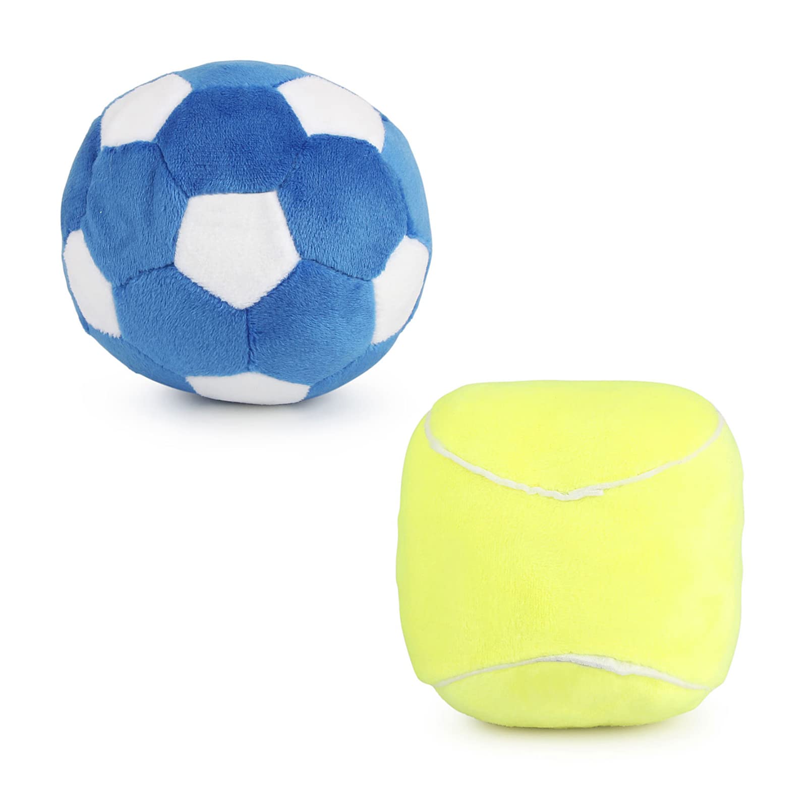 Cuperay Interactive Dog Balls, 2 Pack Plush Squeaky Dog Toys Balls for Dogs, Football Tennis Ball Dog Toy Ball Indoor Outdoor Sports Stuffed Puppy Toy