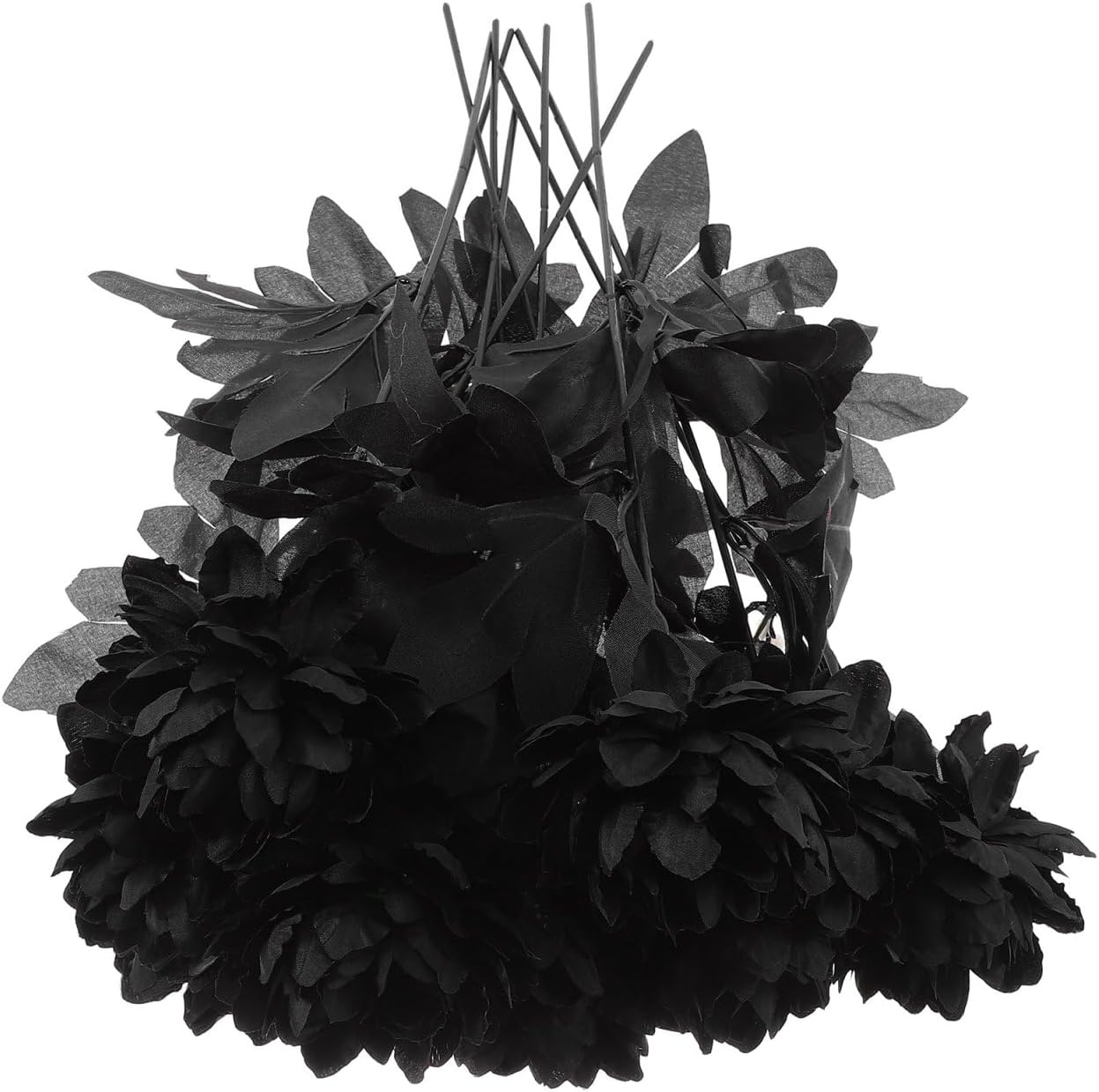 Housoutil Halloween Artificial Dahlia Flowers Black Simulated Faux Dahlias 12-Pack Gothic Day of The Dead Home Decor Floral Arrangement for Memorial and Table Display