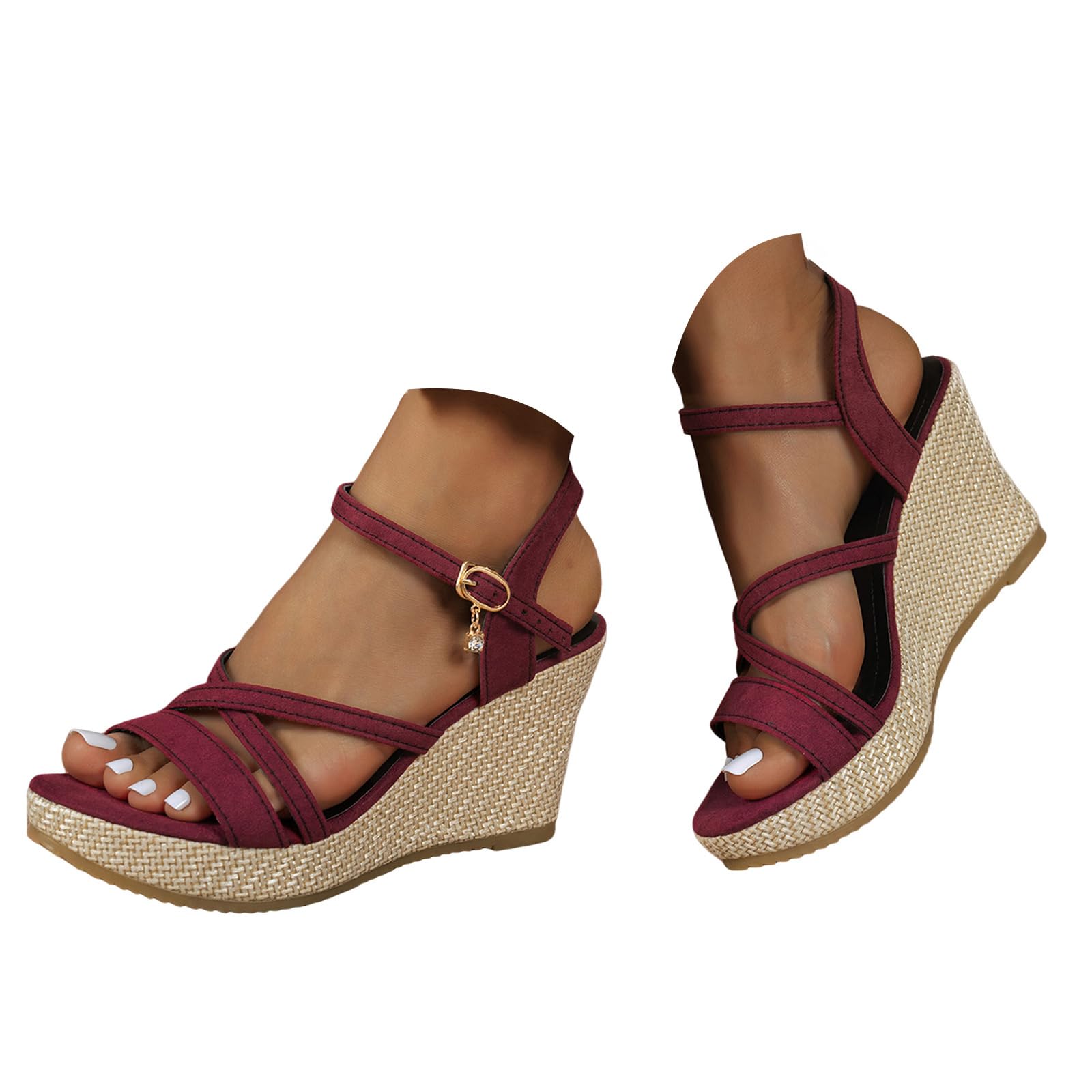 Sandales compensées élégantes pour femme avec lanières, sandales à plateforme tissées, confortables et respirantes, sandales de loisirs pour chaussures d'été