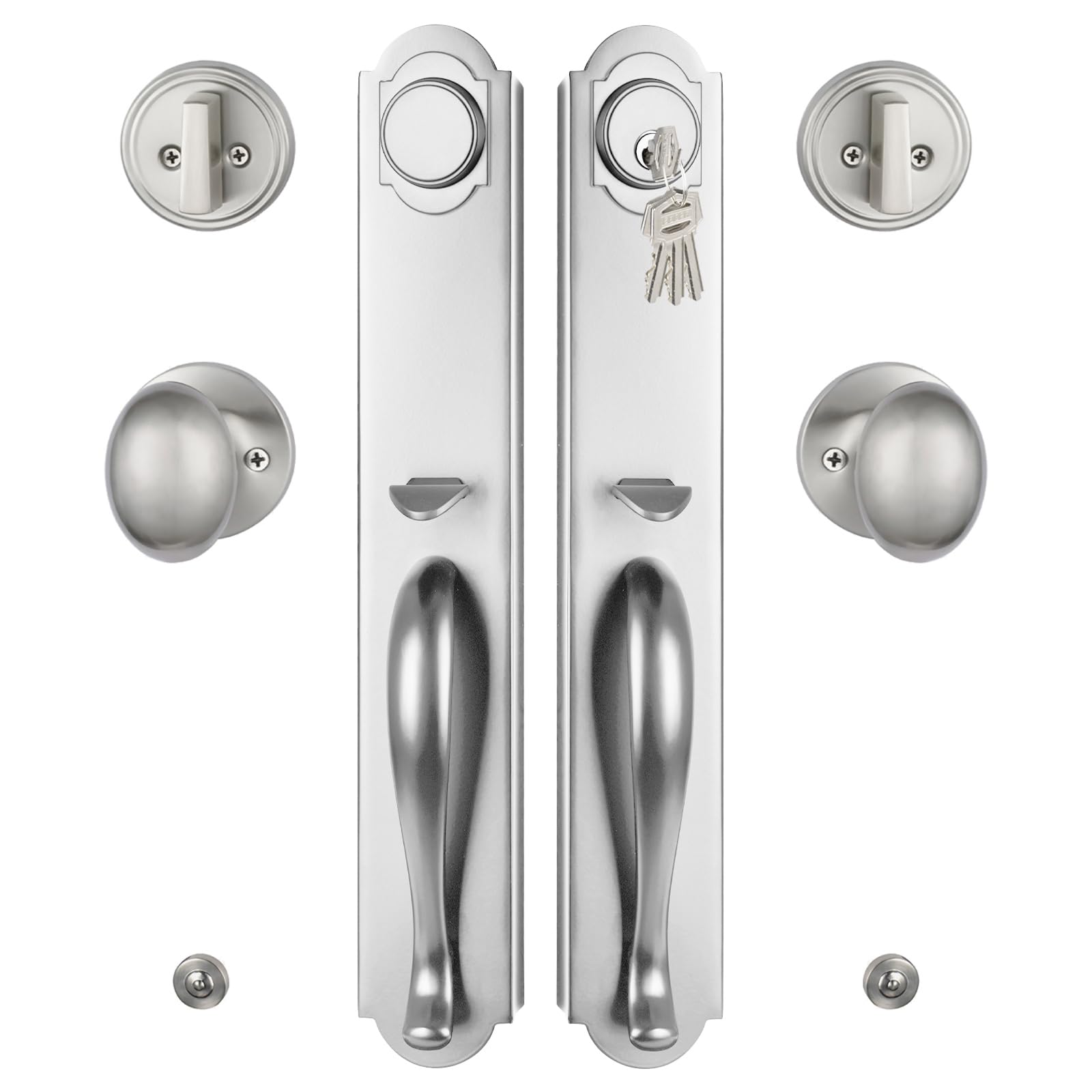 HISAFE Double Door Handle Set for Front Door, Brushed Nickel