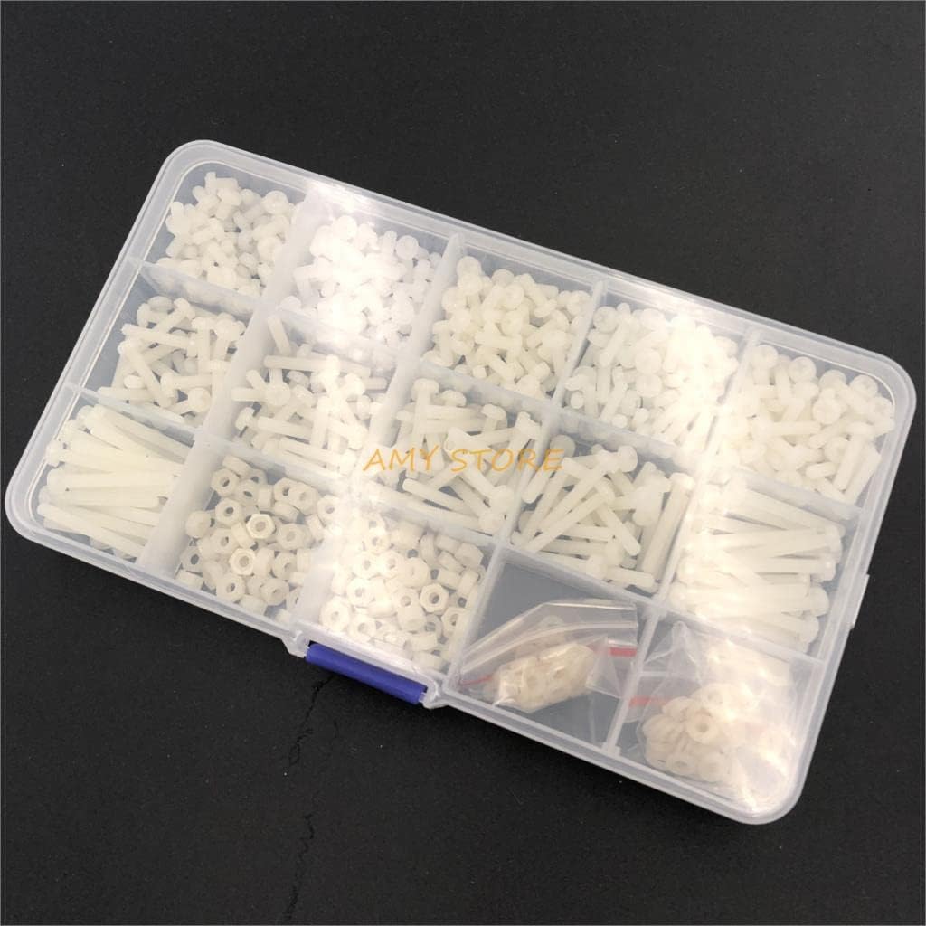 Generic 600pcs White M3 Nylon Pan Cross Philip's Head Screws Washer Gaskets Hex Nuts w Box