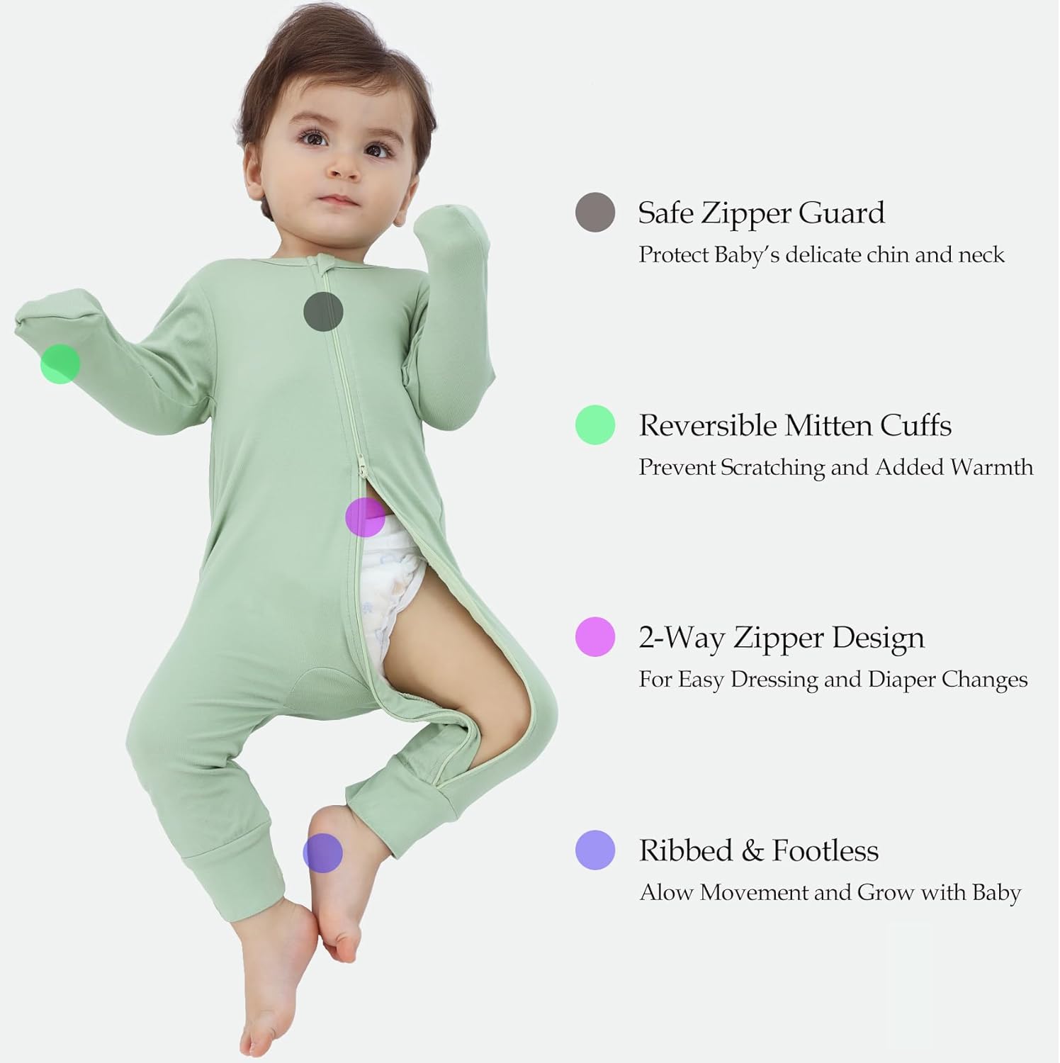 Rayon from Bamboo Baby Pajamas, Baby Sleeper with Mitten Cuffs and 2 Way Zipper, Rompers for Baby Boy Girls 0-24 Months - Image 5