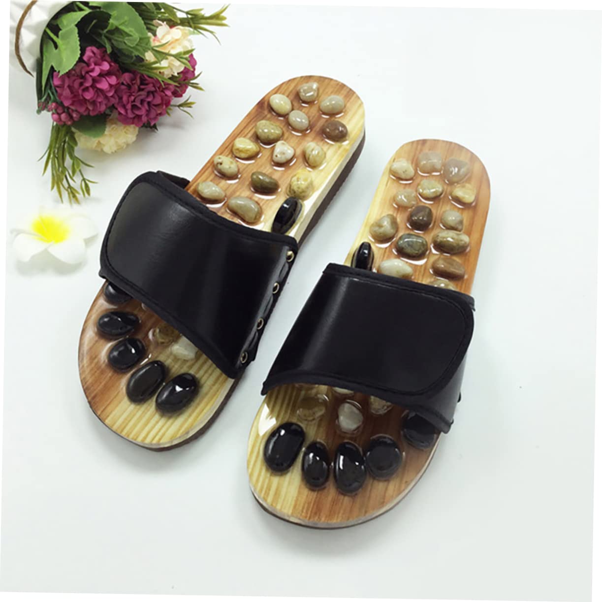 SECFOU Akupunktur Sandalen zur Fußmassage und Schmerzlinderung als Rutschfeste Fußpflegeschuhe mit Eva Sohle und Gewebe Größe 41 für Unisex im Alltag