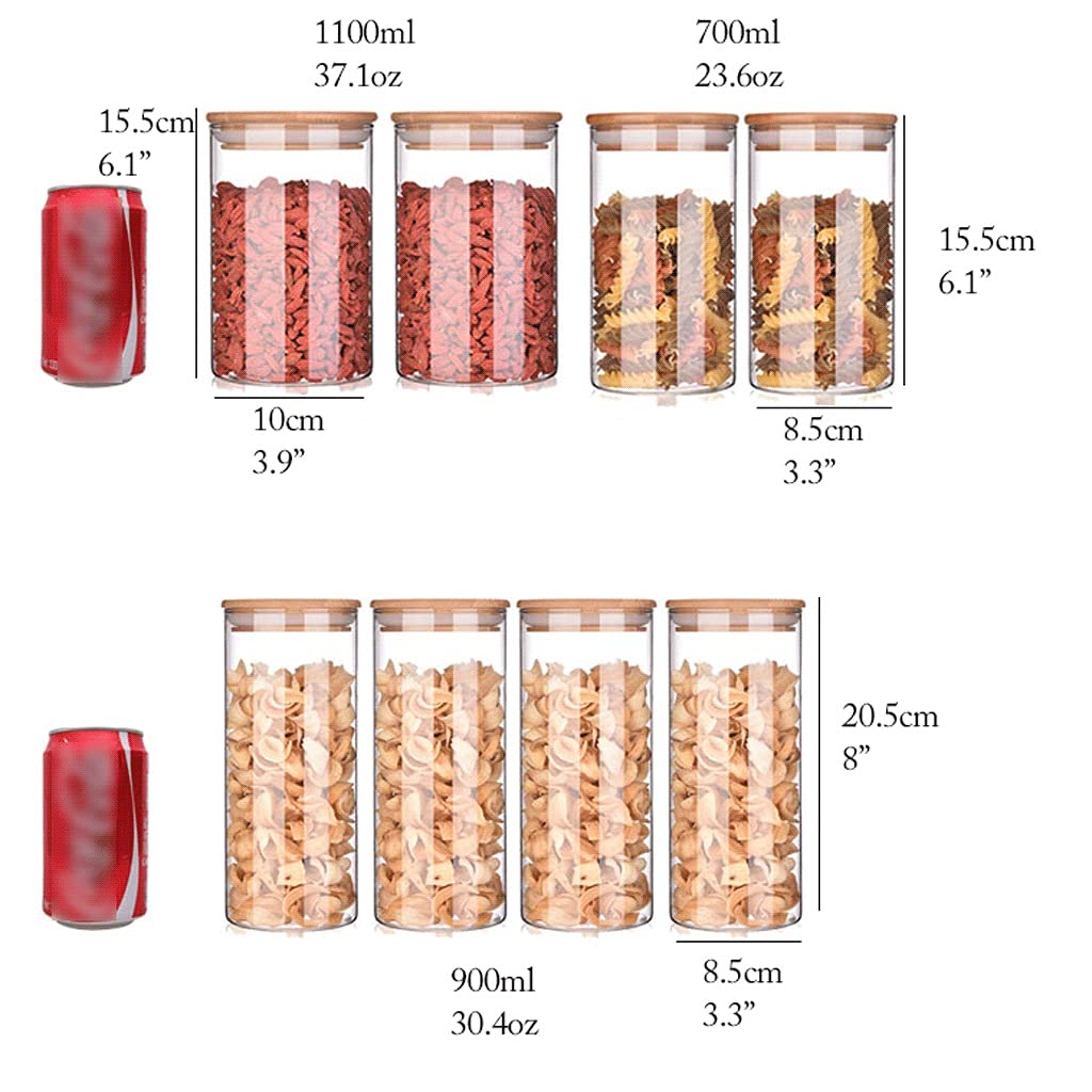 Tarros de té, 4 tarros herméticos de vidrio redondos transparentes con tapa, juego de recipientes apilables para cocina, baño, tarros apilables