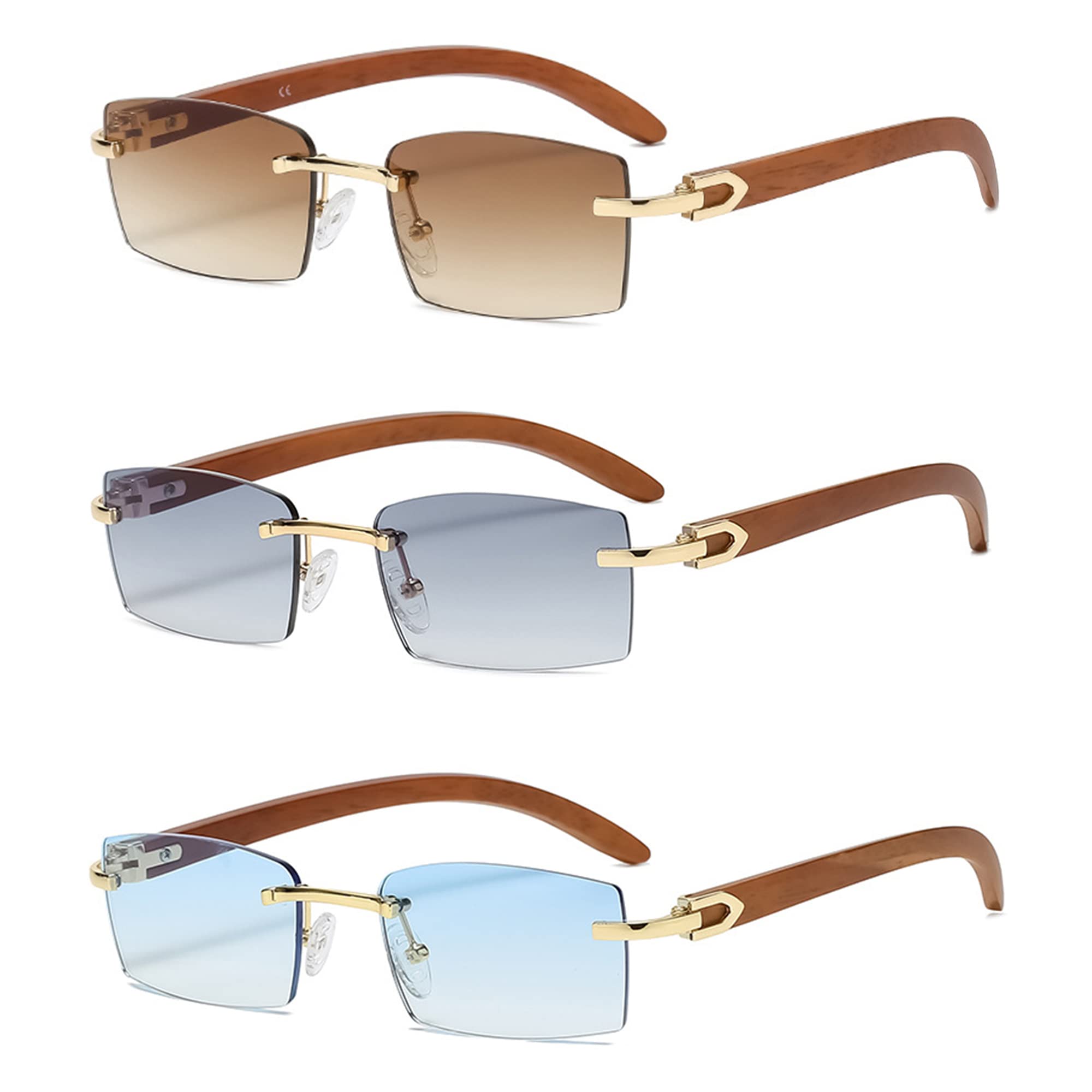 Heptagram Rectangle Fashion Rimless Sunglasses for Women Men Gangster 90s Frameless Shades Retro Vintage Trendy Eyewear