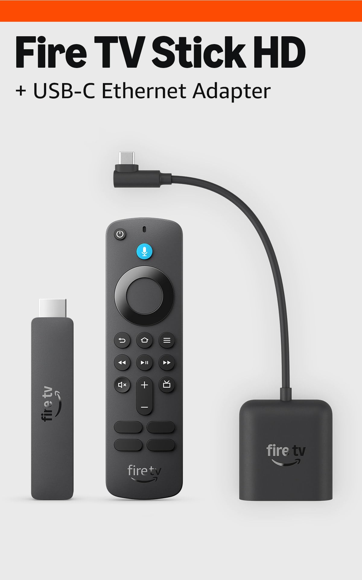 Amazon Fire TV Stick HD (newest model) bundle with Right Angle USB-C Ethernet Adapter