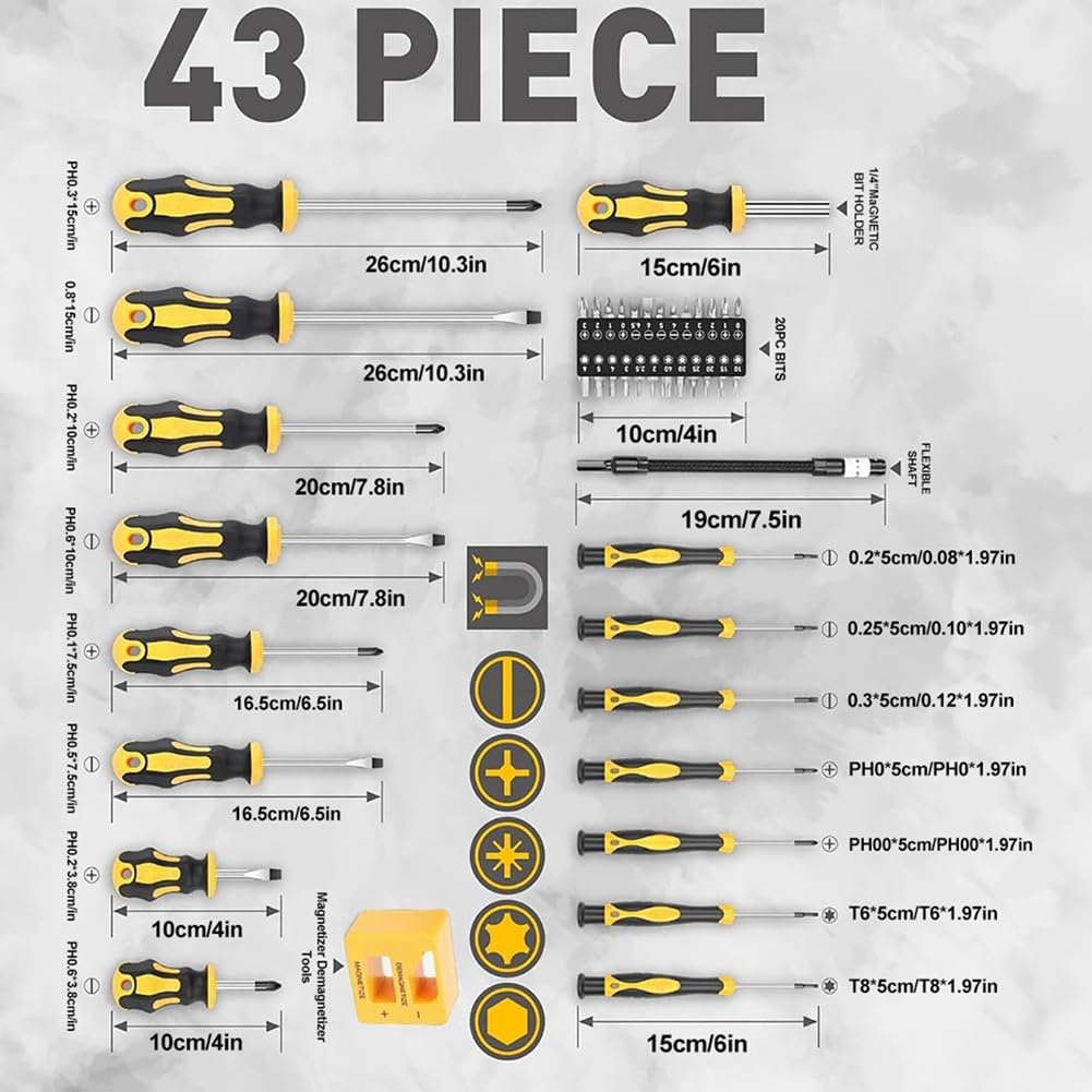 Juego de Destornilladores Magnéticos de 43 Piezas, Destornillador de Precisión, Puntas de Destornillador con Caja de Herramientas Resistente, Herramientas de Reparación Manuales