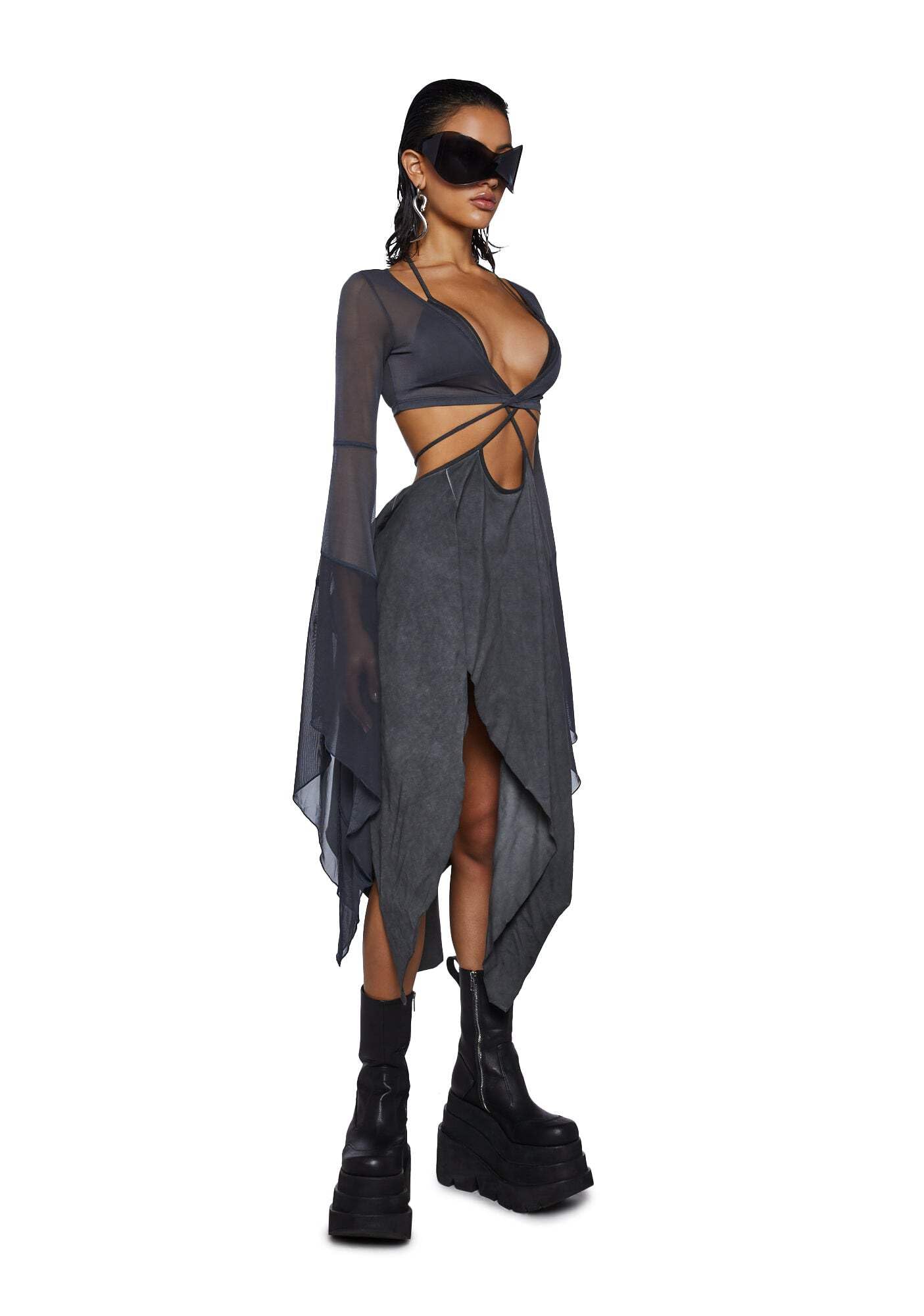 dress with mesh skirt Ruched Waist Sheer Mesh Maxi Skirt