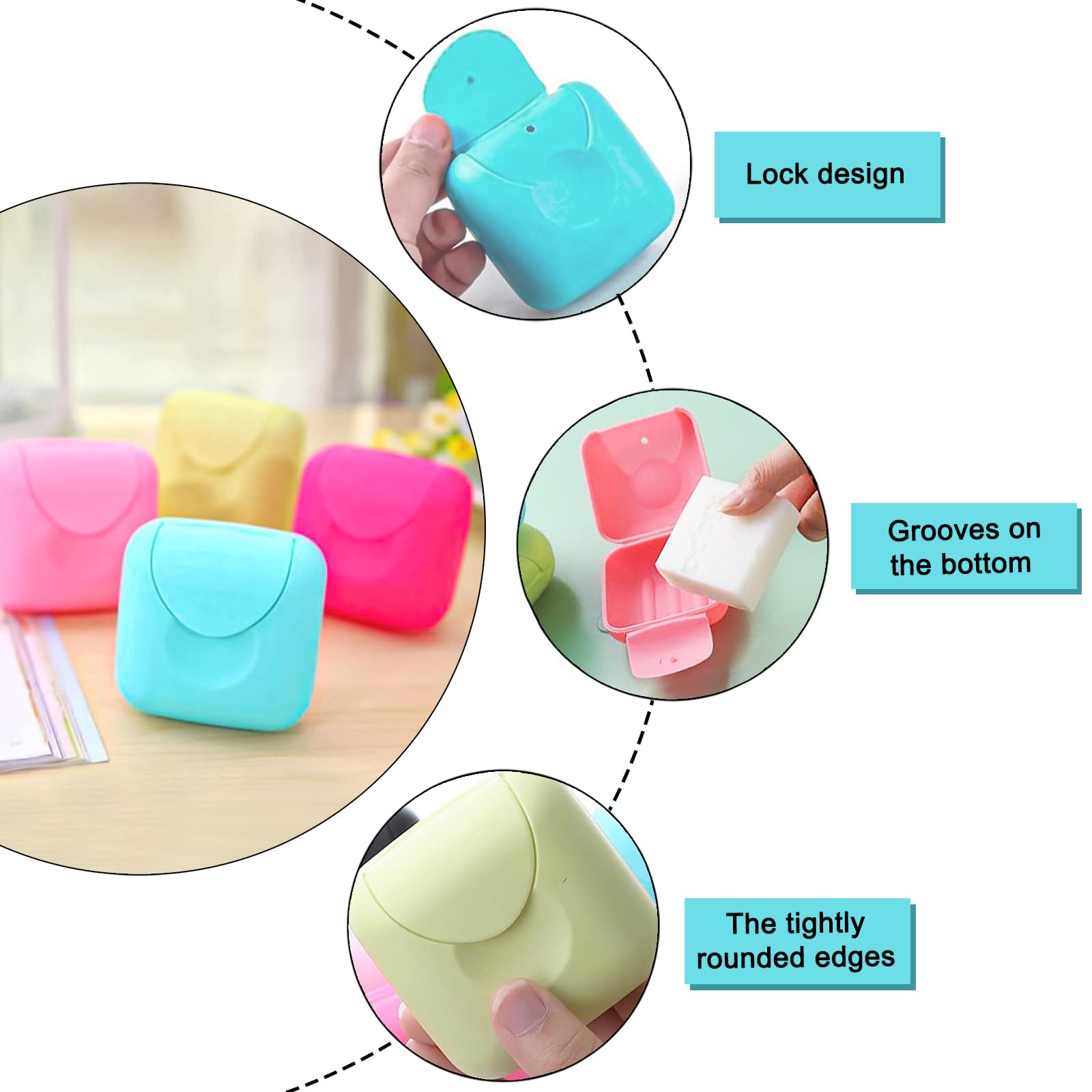 Scatola di sapone portatile 4 pezzi e borsa in rete 4 pezzi, impermeabile e antiperdite, con coperchio per casa, campeggio, bagno, viaggio (grande