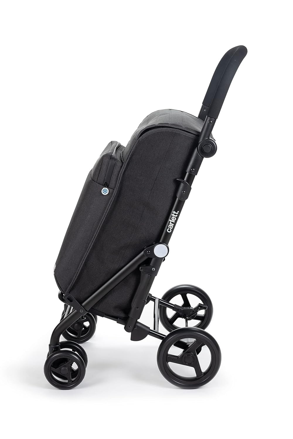 Carlett Faltbarer Einkaufstrolley mit 4 Rädern, erweiterbarer Tasche 62 L, 12‑L‑Thermofach, höhenverstellbarem Griff, Sicherheitsbremse und 360°-drehbaren Rädern – Urban Family, Schwarz