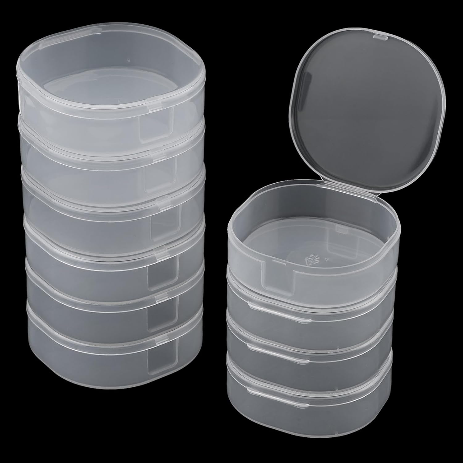 10 Pcs Small Plastic Case, 2.8x2.8x0.9 Inch Mini Plastic Storage Containers Box with Lid, Clear Round Box Organizer for Collecting Small Items, Beads, Jewelry, Cards, Crafts