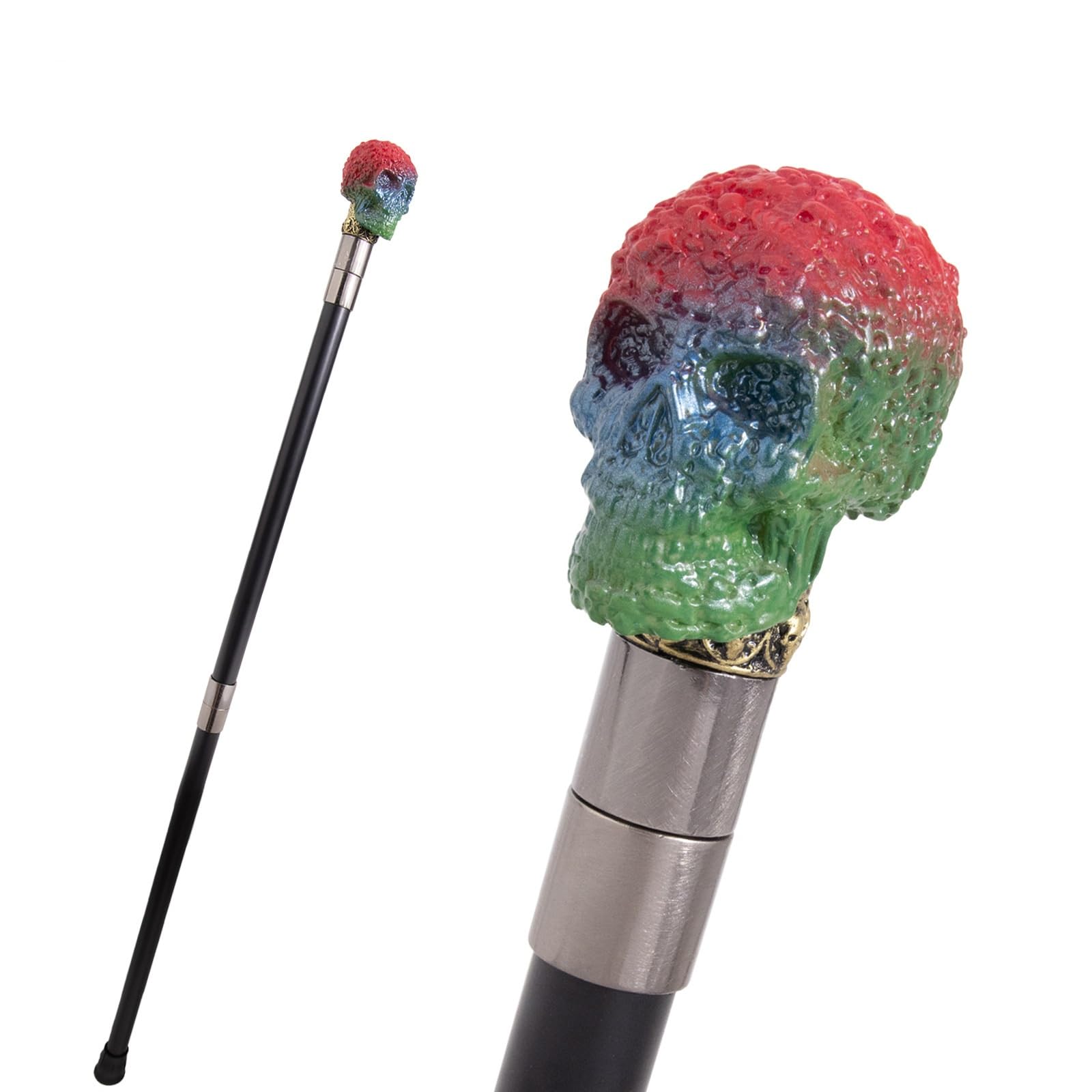 Bastón con Cabeza de Esqueleto de Resina en Rojo y Verde, Bastón de Lujo Para Hombre y Mujer, Cetro Antideslizante Desmontable, Cospaly Vintage Party 93 Cm