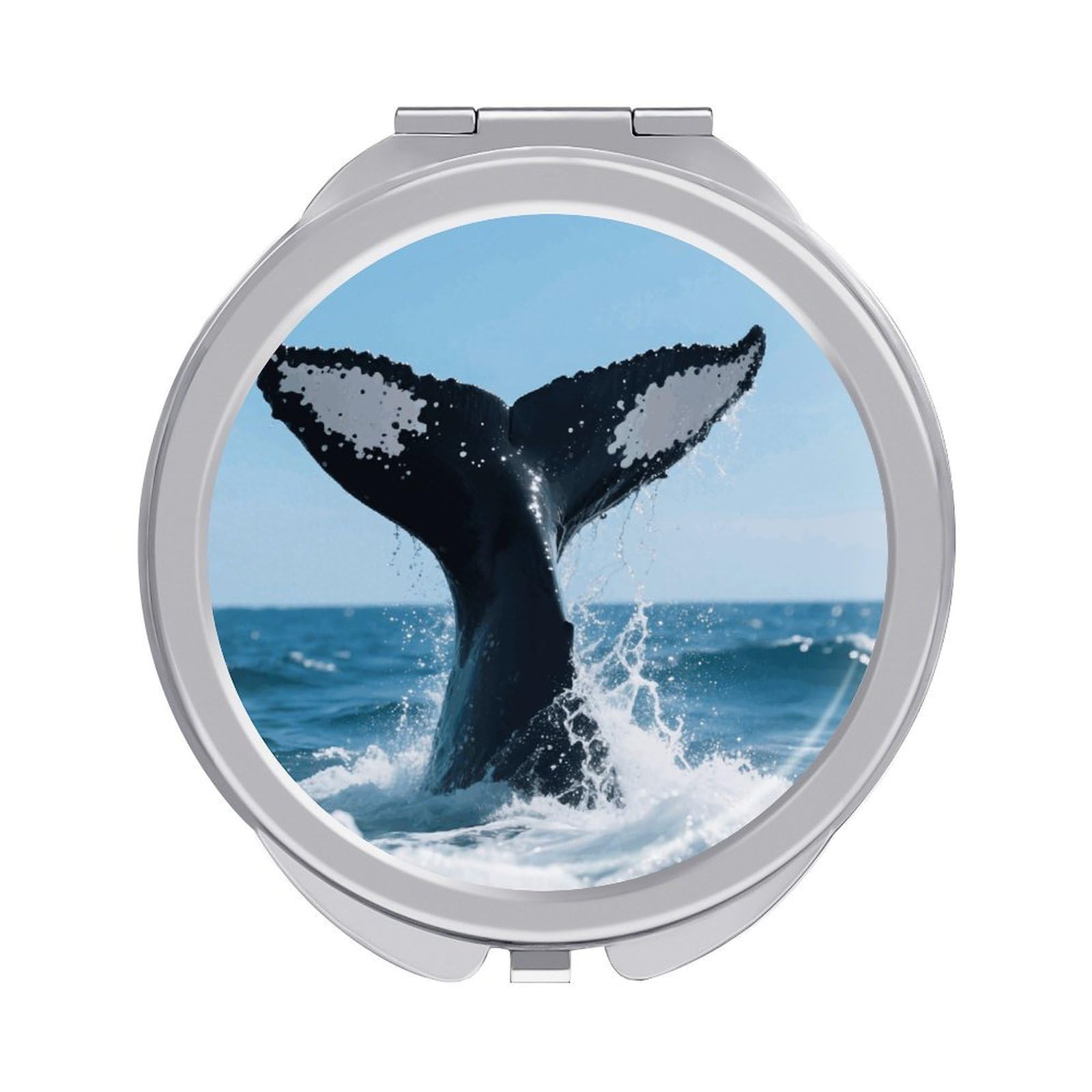 FodPand Compact Hand Mirror with 1x/2x Magnifying Round Travel Makeup Mirror Mini Foldable Whale Tail Cosmetic Mirrors Travel Essentials Gift for Women Girl Portable for Pocket Purse -Silver