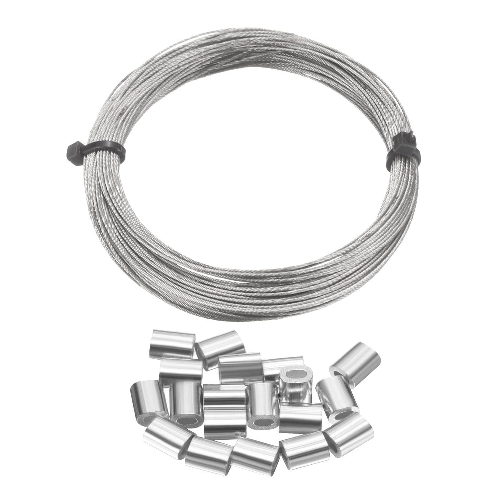 HARFINGTON 304 Stainless Steel Cable Wire Rope Kit 50FT (15M) Long 1/48" (0.6mm) Dia 7x7 Strand Core with 20pcs Loop Sleeve for Deck Railing System