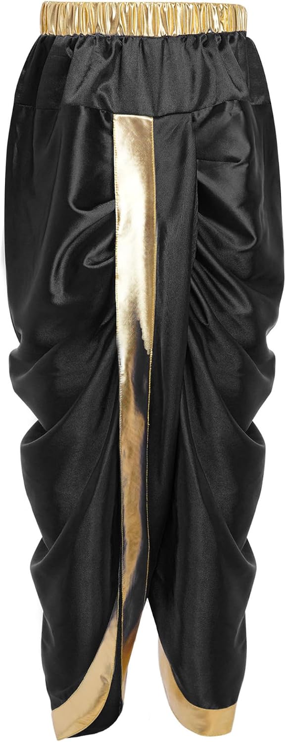 Kids Boys Satin Indian Dhoti Pants Metallic Elastic Waist Hippie Dance Harem Draped Baggy Yoga Trousers