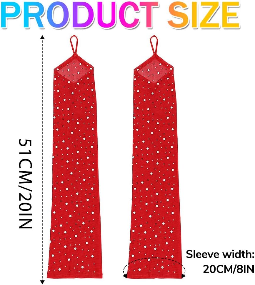CASDRE Sparkly Rhinestone Long Mesh Gloves Fingerless Elbow Length Arm Sleeves Prom Costume Glove for Women - Image 7