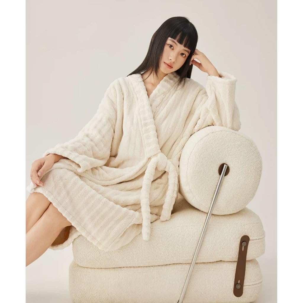 YCKEGEW Robe De Chambre Kimono En Coton 100 X 68 X 38 Cm Peignoir En Polaire Ultra-doux, Robe De Chambre Longue Pour Les Jours Froids, Peignoir De Spa, Vêtement De Nuit