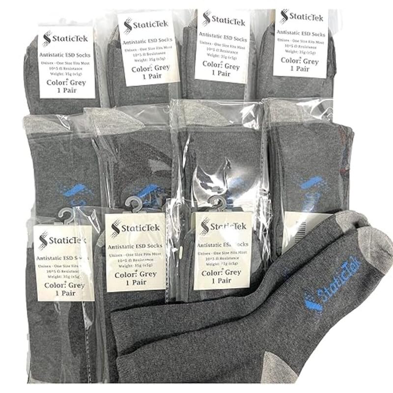 Image of Grey Antistatic ESD Socks - Universal Size ESD Safety Socks, Static Control, Dissipative & Protective Work Sock