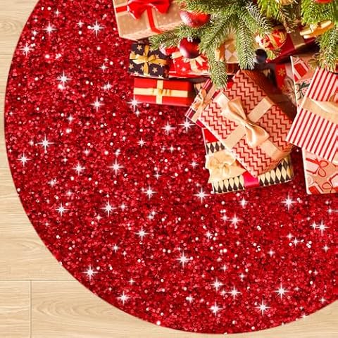 TOBEHIGHER 36-Inch Red Sequin Tree Skirt Cover