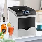 COSTWAY 2-in-1 ice maker with built-in water dispenser, 48 lbs per day, S/M/L size ice cubes, 5 lbs storage basket, fast in 6 mins, stainless steel ice maker with expandable chilled water spout