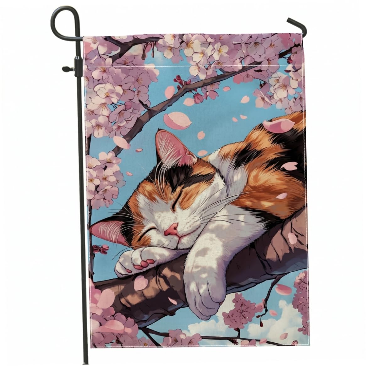 Drapeau de jardin chat endormi rappelant la douceur et la sérénité du foyer