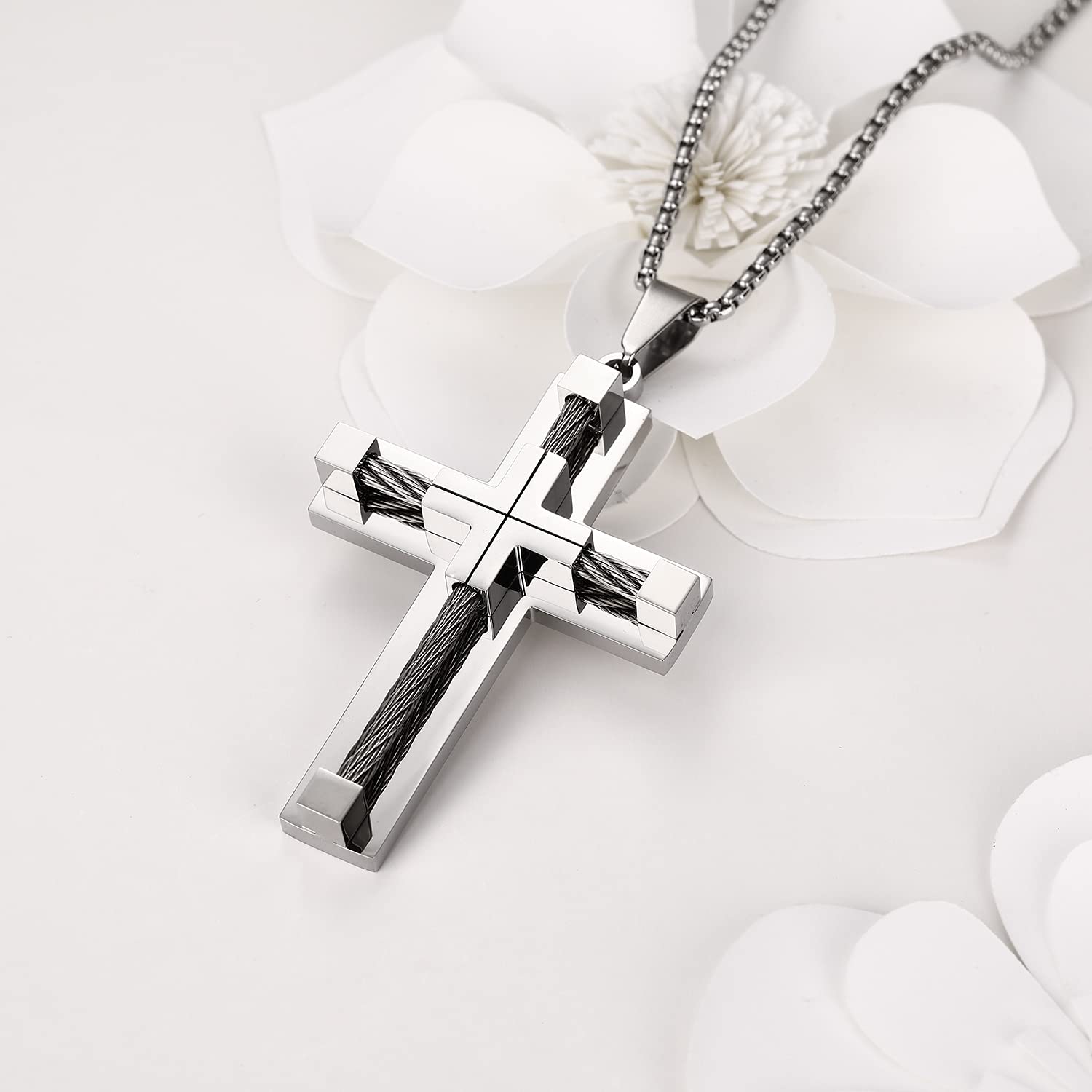 Collar de cruz para hombre, acero inoxidable 316L, colgante grande de Jesucristo, Acero inoxidable 2