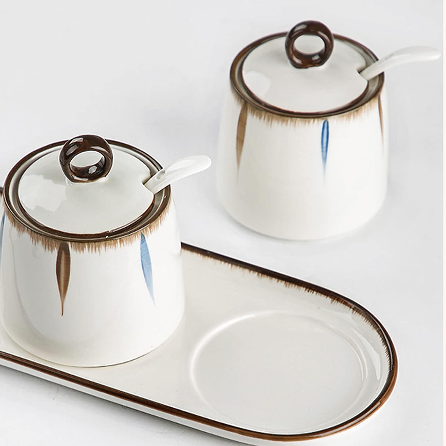 Azucarero, azucarero con tapa, azucarero con tapa y cuchara, botes de azúcar de café de cerámica, azucarero, tarro de especias for recipiente de azúcar, bote de condimento for salero-1 ( Color : 2 Set
