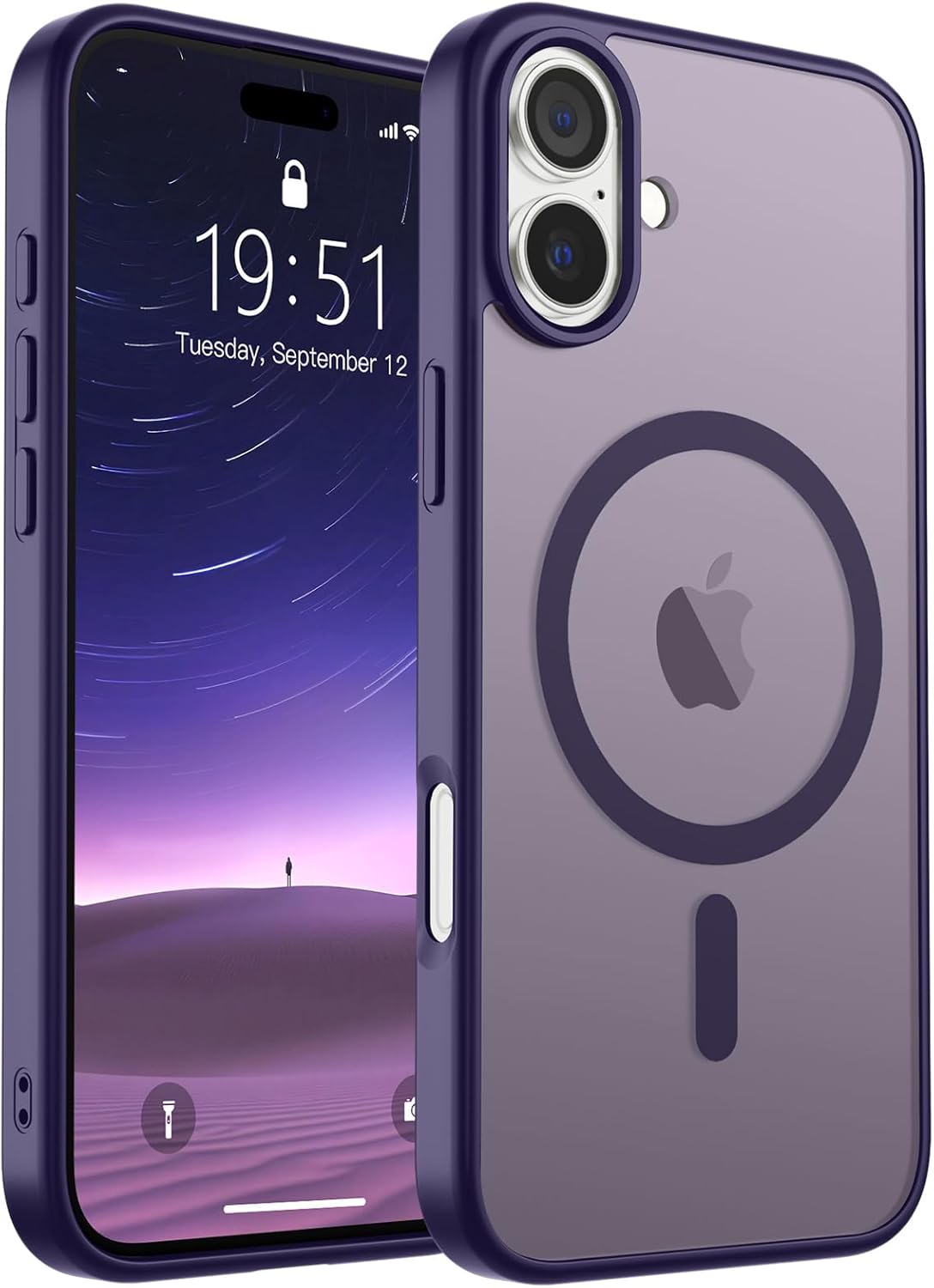SUPFINE Magnetic for iPhone 16 Case (Compatible with MagSafe) (Military Grade Drop Protection) Slim Translucent Matte Shockproof Phone Cover,Dark Purple