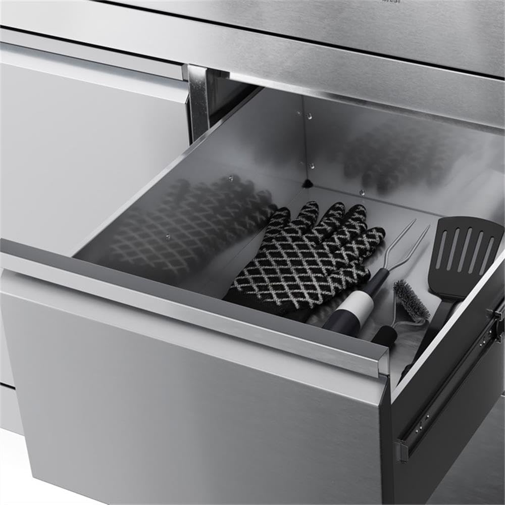 Pemberly Row 32" Outdoor Kitchen Liquid Propane Side Burner, 304 Stainless Steel, Built-In Cabinet, Dual Burners with Electronic Ignition, Corrosion-Resistant, Durable Design for Backyard Cooking