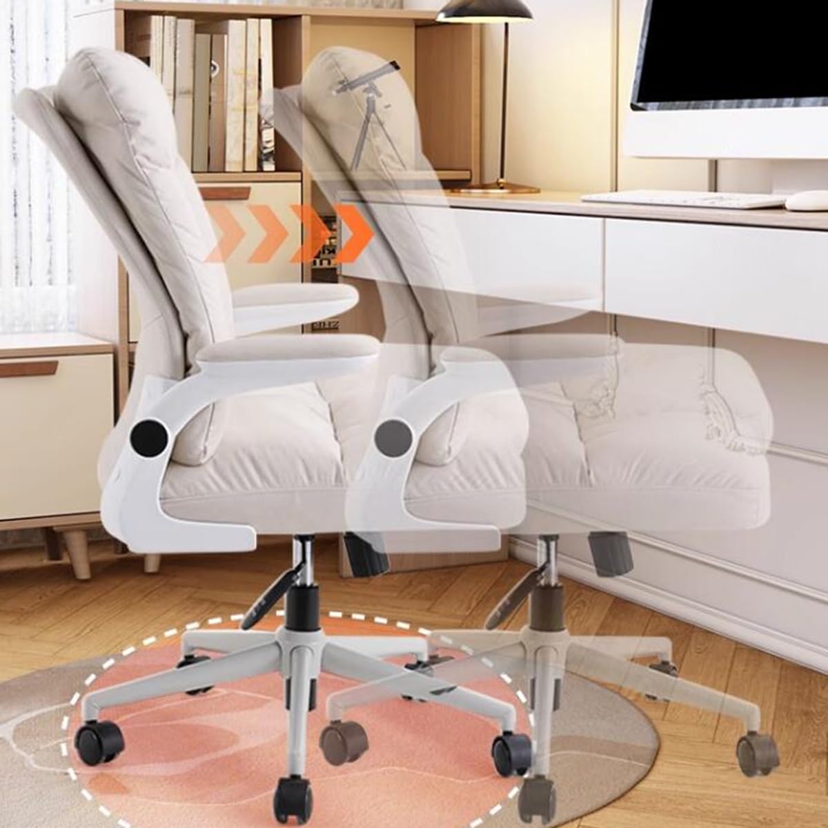 Sedia Da Ufficio Ergonomica Sedia Da Scrivania Sedia Da Computer Regolabile Sedie Da Lavoro Girevole Con Bracciolo Ribaltabile, Regolazione Dello Schienale Per L'ufficio Di Casa ( Color : /Beige )