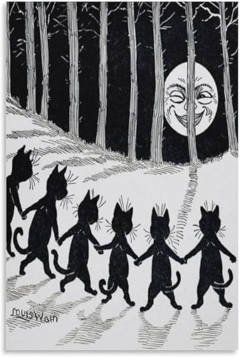 Miniatura 9 de AAOTE Louis Wain - Pósteres artísticos de pintura de gato de luna llena - Póster de lienzo para pared, impresiones de fotos colgantes, idea de
