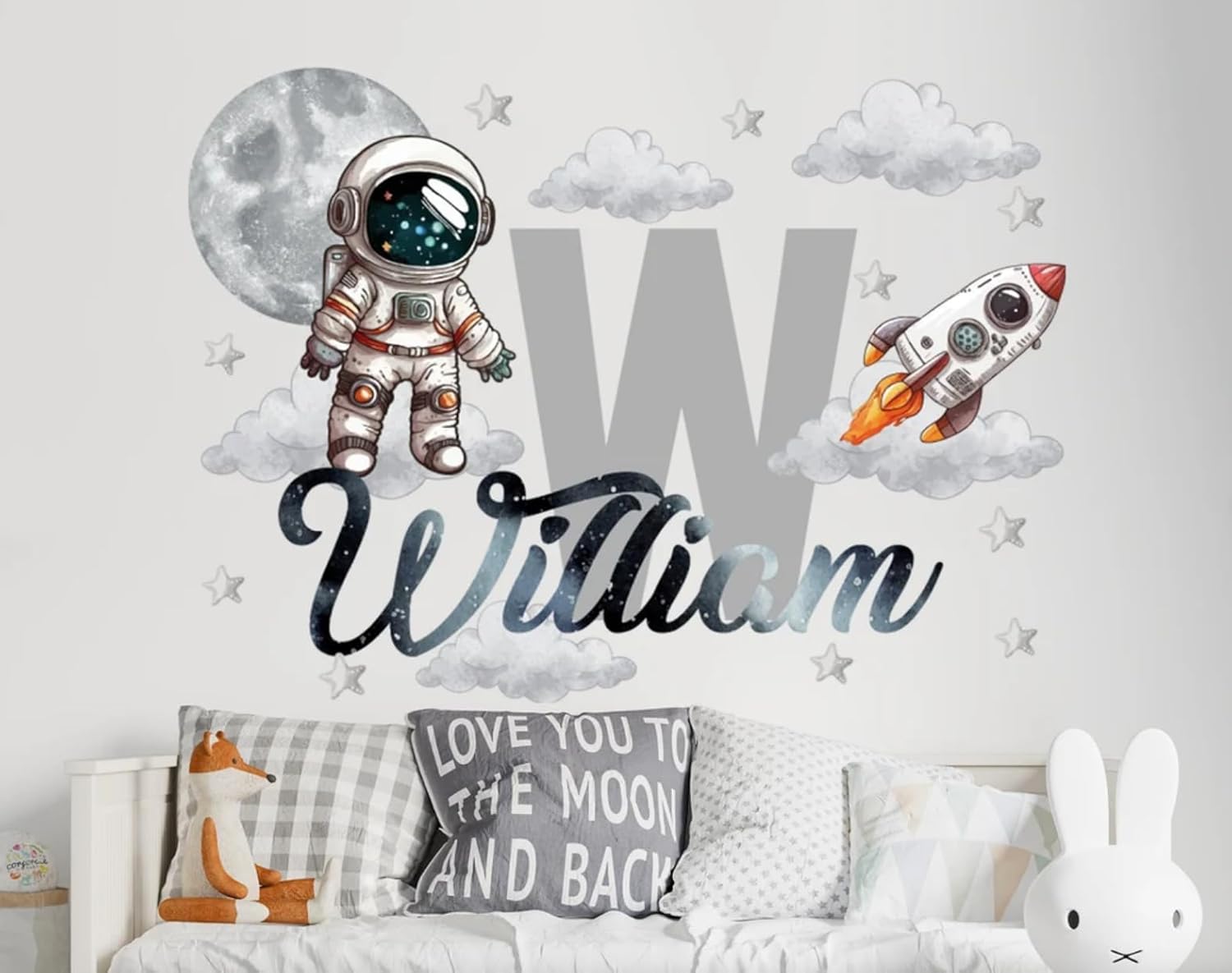 Astronaut Boy Name Wall Decal - Custom Name Vinyl Sticker for Kids Room Decor - Space Themed Nursery Room Decor - Rocket and Stars Wall Decal - Personalized Space Wall Art for Boys