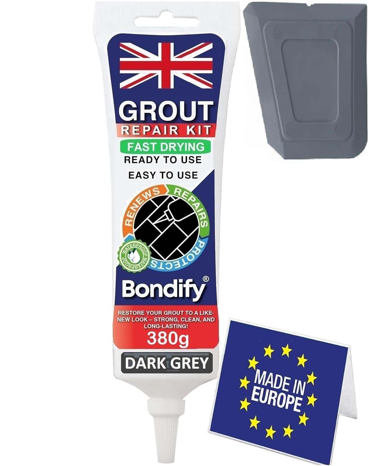 Kit Riparazione Fughe Piastrelle Grigio Scuro, Asciugatura Rapida 380g ANTI-MUFFA Tubetto Stucco per Piastrelle Bagno, Doccia, Grout Repair Kit Stucco per Fughe Pavimento, Sigillante per Malta