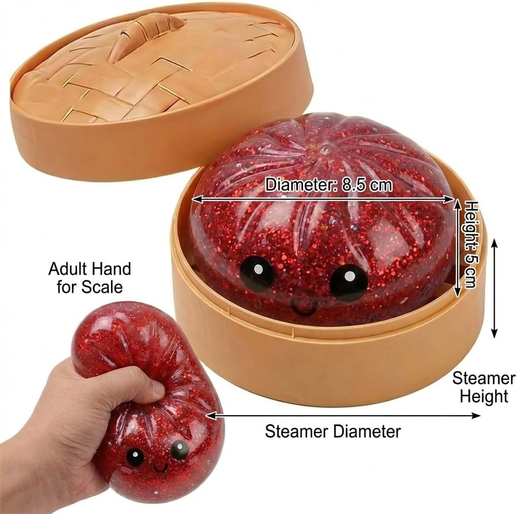 Squishy Dumpling Stress Relief Toy, Glitter Sensory Squeeze Toy, Soft Slow Rising Anxiety Relief Fidget Toy, Cute Stress Ball for Relaxation & Desk Fun