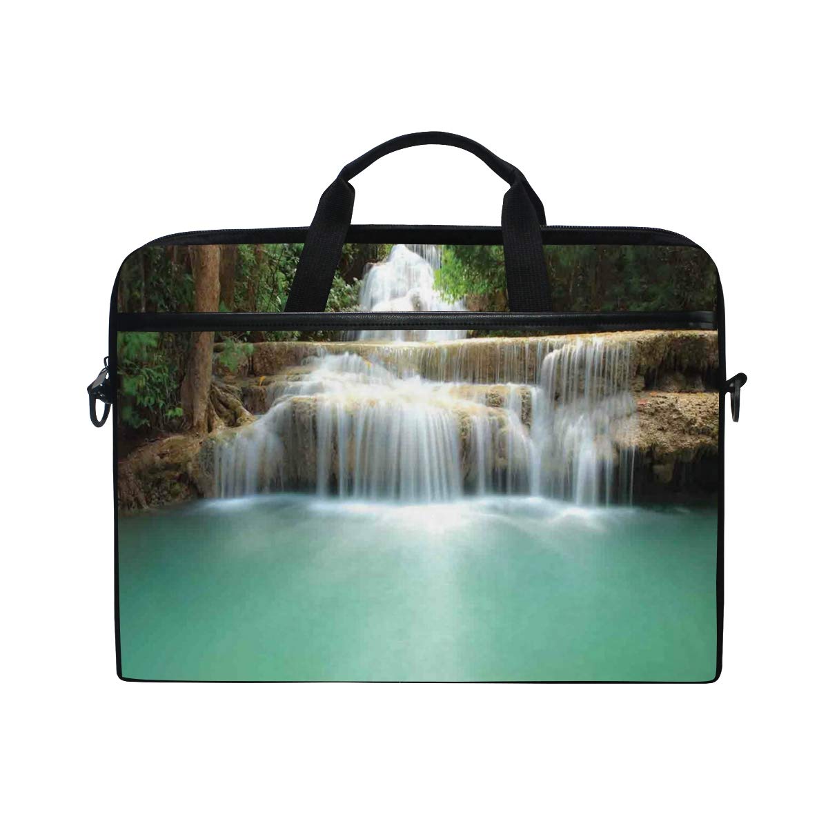 HUAYEXI 15-15.4 Inch Laptop Bag,Falling Stream Waterfall Natural Pond Thailand Vacation Theme,Multifunctional Fabric Laptop Case,Portable Sleeve Briefcase