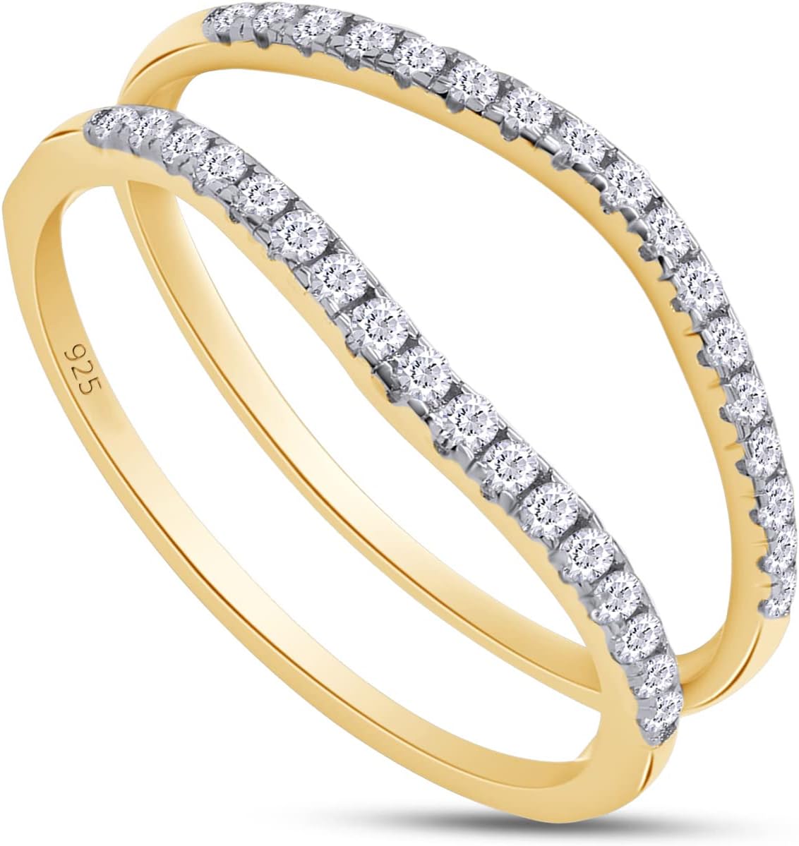 SAVEARTH DIAMONDS 1/4 ct t.w Round Cut Lab Created Moissanite Diamond Curved Ring Guard Enhancer For Women In 14K Gold Over Sterling Silver(D Color, VVS1 Clarity 0.25 Cttw)