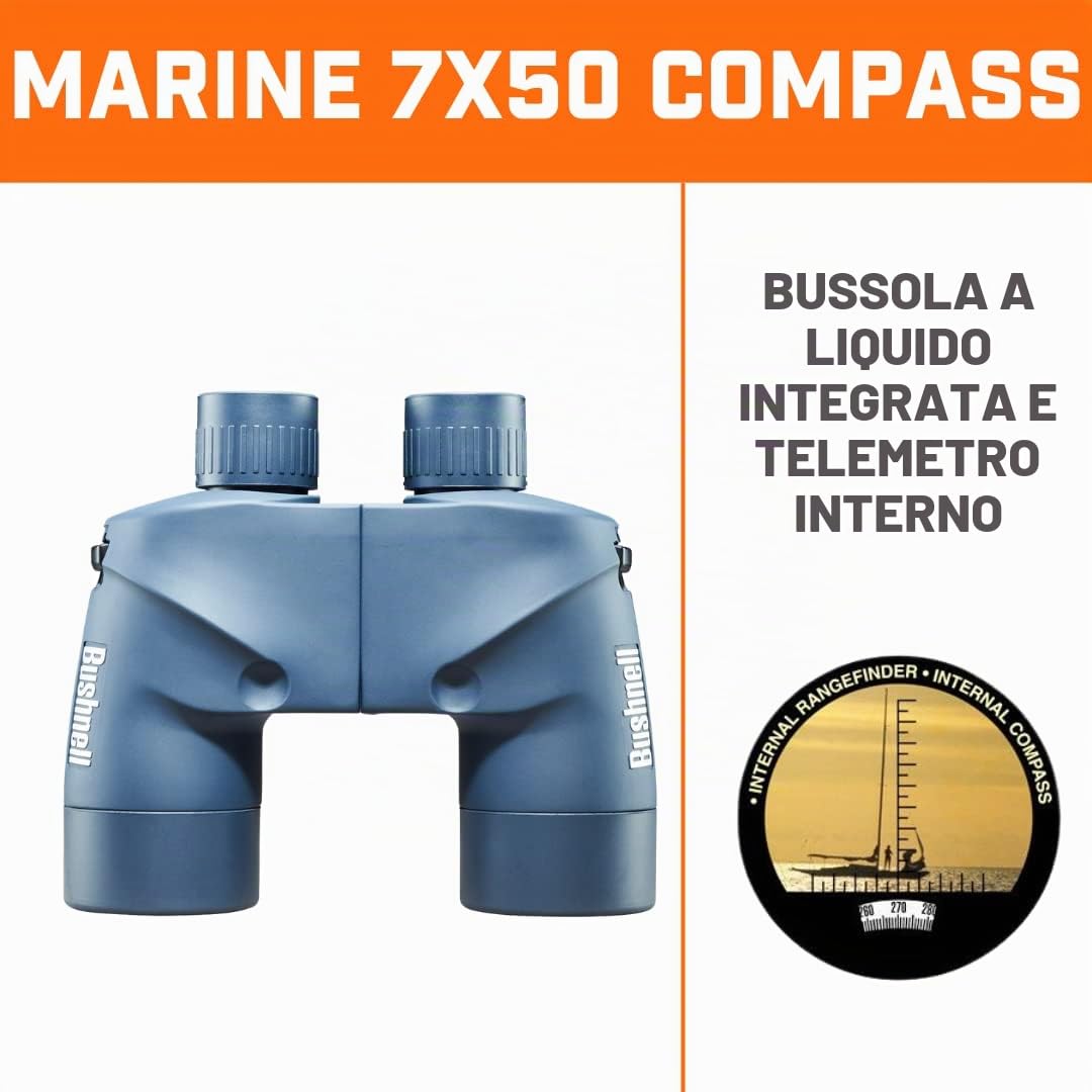 Bushnell - Marine - 7x50 - Blu - Prisma di Porro - Telemetro interno - Bussola illuminata - Impermeabile - Osservazione degli uccelli - Visite turistiche - Viaggi - All'aperto - Binocolo - 137500