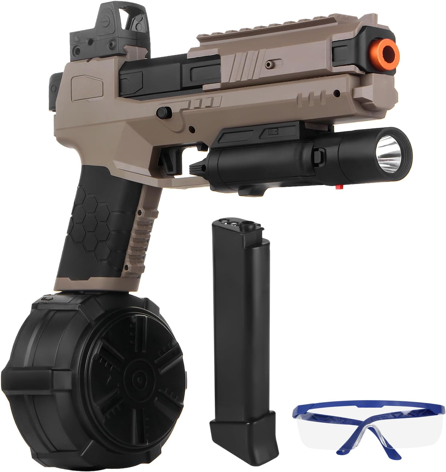 Gel Blaster Toys X6 for Ages 14 & Up and Adults,Full Auto Splatter-Blaster X2 X5 New Upgrade Version with Drum,Long Hopper,Safety Light and Goggles for Activities Team Game,Sandy