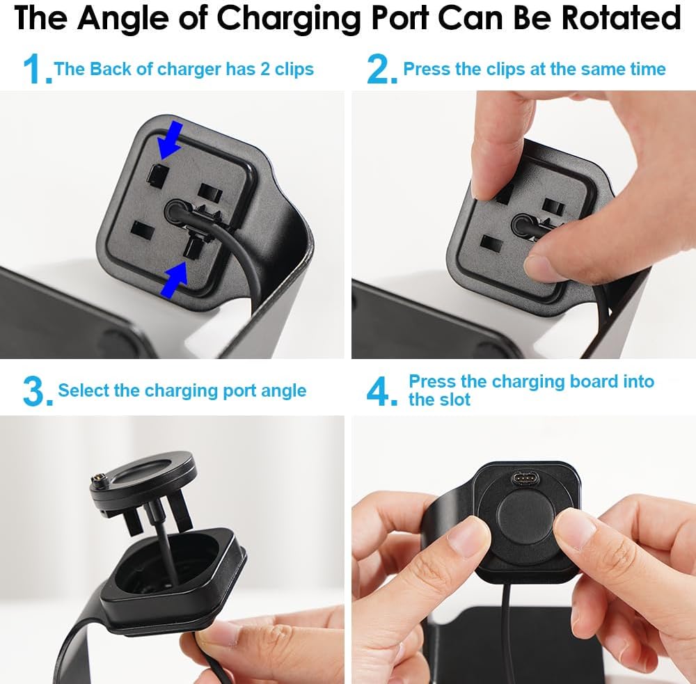 EZCO Charger Dock Compatible with Garmin Vivoactive 5 4 4S 3/3 Music/Venu Sq/Venu/Venu 3S 3 2S 2, Premium Aluminm Charging Cable Stand Base Station USB Date Syn for Fenix 7 7S 7X 6 5 Smartwatch